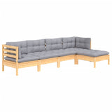5 Piece Garden Lounge Set with Grey Cushions Pinewood - Side View