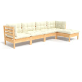 5 Piece Garden Lounge Set with Cream Cushions Pinewood - Front View