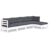 5 Piece Garden Lounge Set with Cushions White Pinewood - Front View