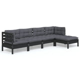 5 Piece Garden Lounge Set with Cushions Black Pinewood