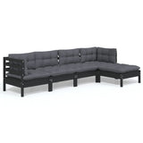 5 Piece Garden Lounge Set with Cushions Black Pinewood - Front View