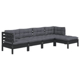 5 Piece Garden Lounge Set with Cushions Black Pinewood - Side View
