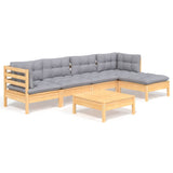 6 Piece Garden Lounge Set with Grey Cushions Pinewood - Front View