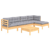 6 Piece Garden Lounge Set with Grey Cushions Pinewood - Side View