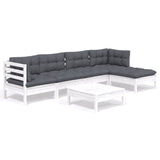 6 Piece Garden Lounge Set with Cushions White Pinewood - Front View