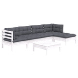 6 Piece Garden Lounge Set with Cushions White Pinewood - Side View