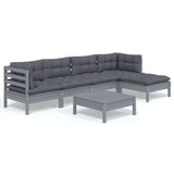 6 Piece Garden Lounge Set with Cushions Grey Pinewood - Front View
