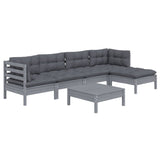 6 Piece Garden Lounge Set with Cushions Grey Pinewood