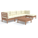 6 Piece Garden Lounge Set with Cushions Honey Brown Pinewood - Front View