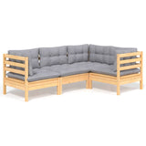 4 Piece Garden Lounge Set with Grey Cushions Pinewood - Front View