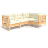 4 Piece Garden Lounge Set with Cream Cushions Pinewood