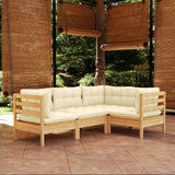 4 Piece Garden Lounge Set with Cream Cushions Pinewood