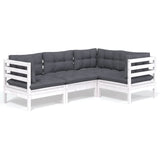 4 Piece Garden Lounge Set with Cushions White Pinewood