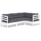 4 Piece Garden Lounge Set with Cushions White Pinewood - Front View