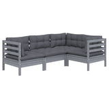 4 Piece Garden Lounge Set with Cushions Grey Pinewood - Side View