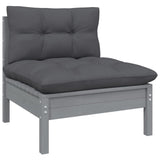 4 Piece Garden Lounge Set with Cushions Grey Pinewood - 45-Degree Angle