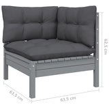 4 Piece Garden Lounge Set with Cushions Grey Pinewood - Rear View