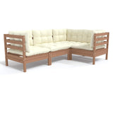 4 Piece Garden Lounge Set with Cushions Honey Brown Pinewood - Front View