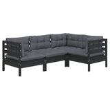 4 Piece Garden Lounge Set with Cushions Black Pinewood - Side View