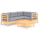 5 Piece Garden Lounge Set with Grey Cushions Pinewood - Front View