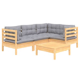 5 Piece Garden Lounge Set with Grey Cushions Pinewood - Side View