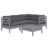 5 Piece Garden Lounge Set with Cushions Grey Pinewood - Side View