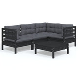 5 Piece Garden Lounge Set with Cushions Black Pinewood