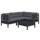 5 Piece Garden Lounge Set with Cushions Black Pinewood - Side View