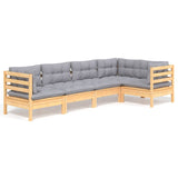 5 Piece Garden Lounge Set with Grey Cushions Pinewood - Front View