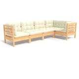 5 Piece Garden Lounge Set with Cream Cushions Pinewood
