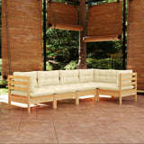 5 Piece Garden Lounge Set with Cream Cushions Pinewood