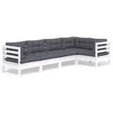 5 Piece Garden Lounge Set with Cushions White Pinewood - Front View