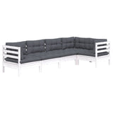 5 Piece Garden Lounge Set with Cushions White Pinewood - Side View