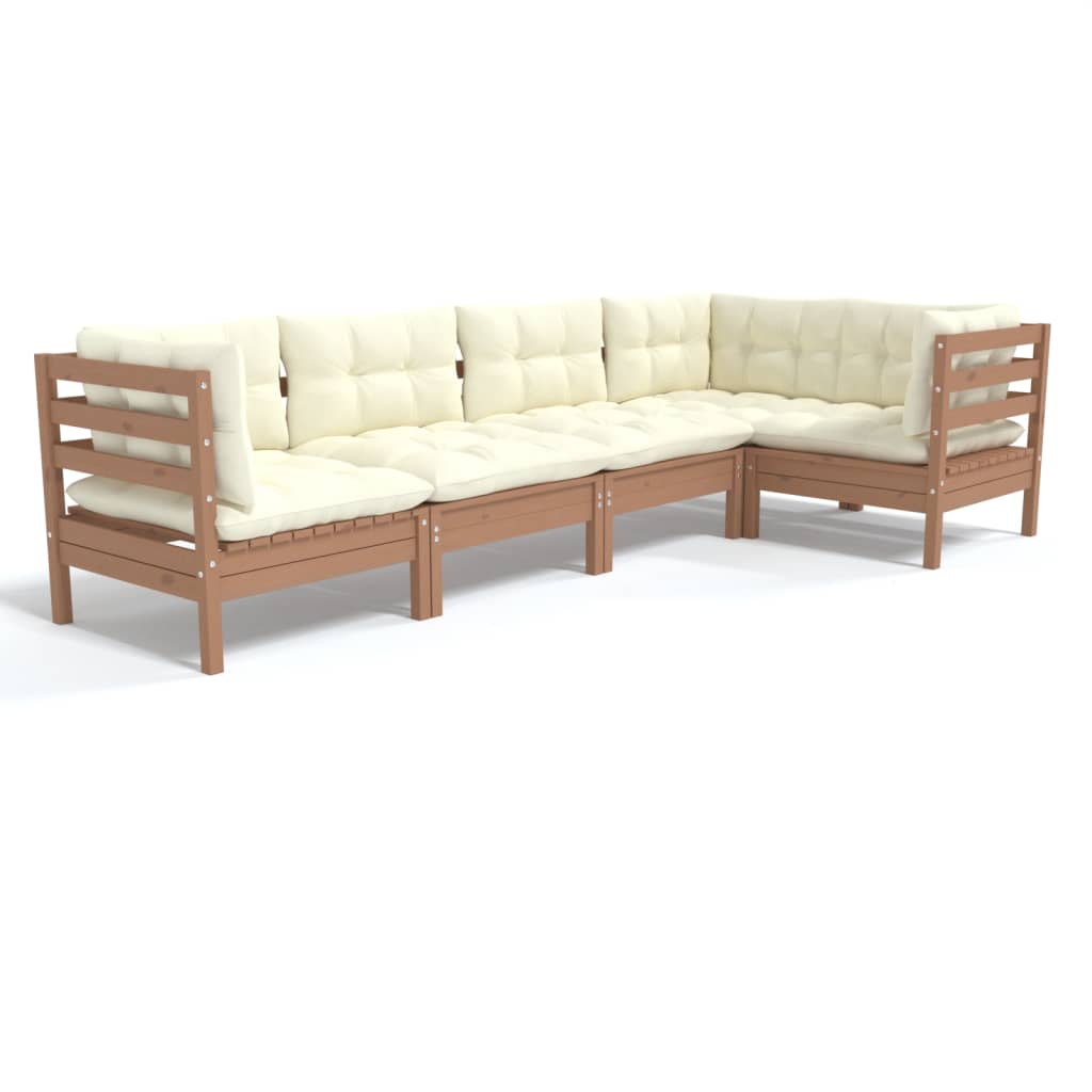 5 Piece Garden Lounge Set with Cushions Honey Brown Pinewood