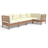 5 Piece Garden Lounge Set with Cushions Honey Brown Pinewood - Front View