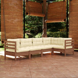 5 Piece Garden Lounge Set with Cushions Honey Brown Pinewood