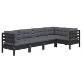 5 Piece Garden Lounge Set with Cushions Black Pinewood - Side View