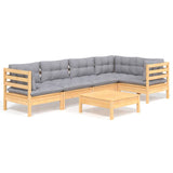 6 Piece Garden Lounge Set with Grey Cushions Pinewood - Front View