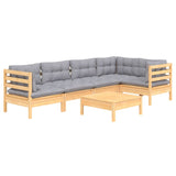 6 Piece Garden Lounge Set with Grey Cushions Pinewood - Side View