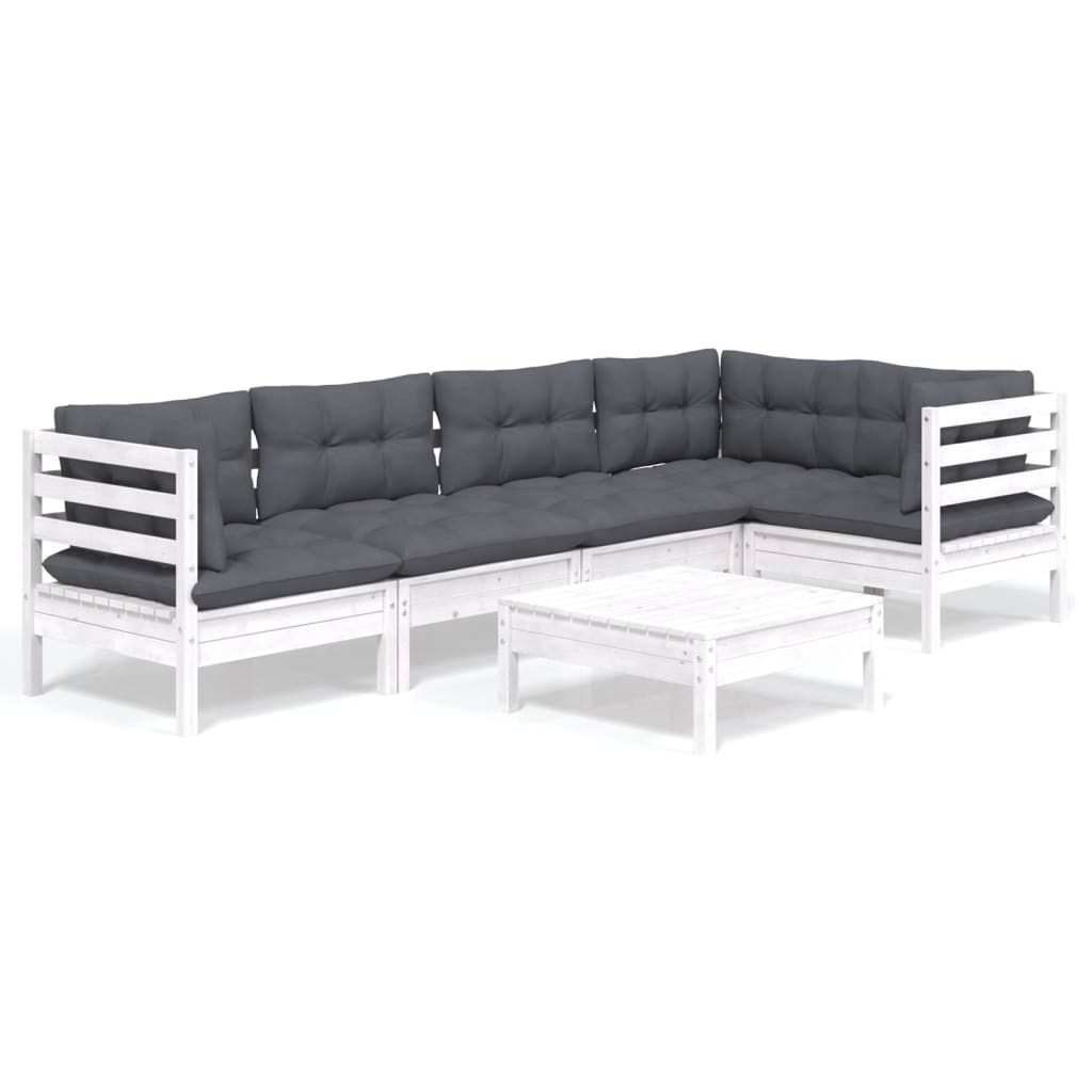 6 Piece Garden Lounge Set with Cushions White Pinewood