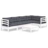 6 Piece Garden Lounge Set with Cushions White Pinewood - Front View