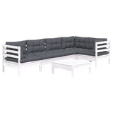 6 Piece Garden Lounge Set with Cushions White Pinewood