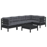 6 Piece Garden Lounge Set with Cushions Black Pinewood - Side View