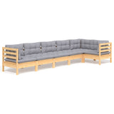 6 Piece Garden Lounge Set with Grey Cushions Pinewood - Front View