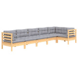 6 Piece Garden Lounge Set with Grey Cushions Pinewood