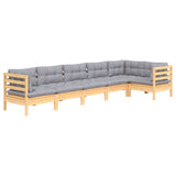 6 Piece Garden Lounge Set with Grey Cushions Pinewood - Side View