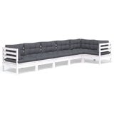 6 Piece Garden Lounge Set with Cushions White Pinewood - Front View