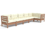 6 Piece Garden Lounge Set with Cushions Honey Brown Pinewood