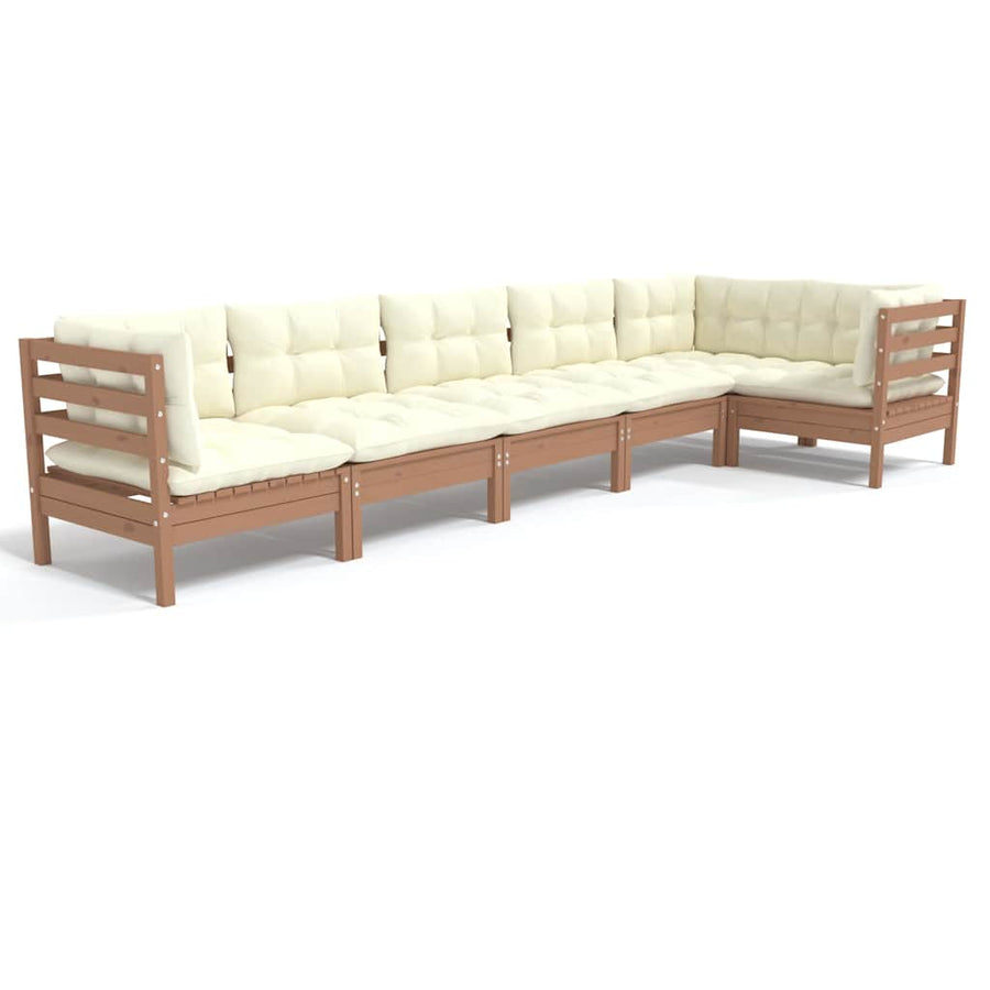 6 Piece Garden Lounge Set with Cushions Honey Brown Pinewood