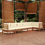 6 Piece Garden Lounge Set with Cushions Honey Brown Pinewood